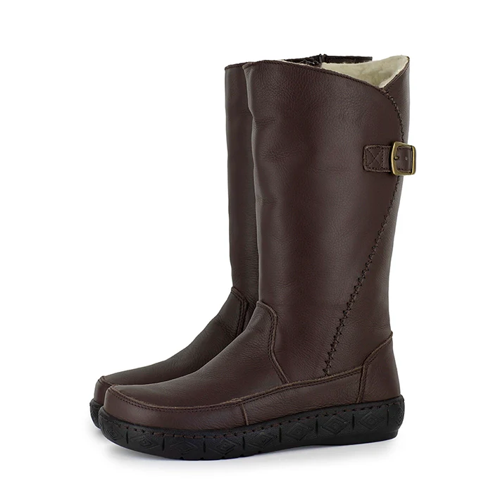 Maluju : Ladies 100% Wool-Lined Leather Mid-Calf Boot in Choc Natan
