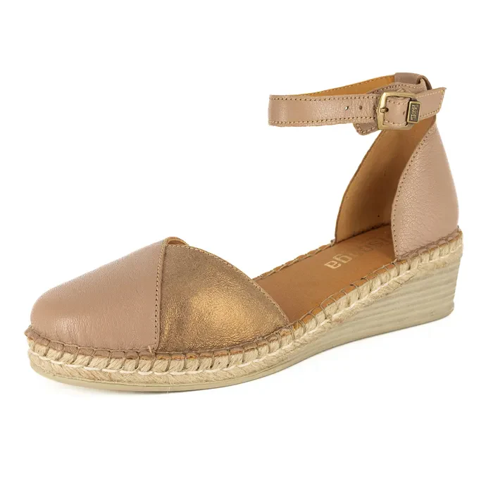 Mirembe : Ladies Leather Wedge Espadrille in Timber & Beige