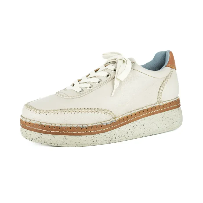 Accra : Ladies Leather Platform Sneaker in Cream