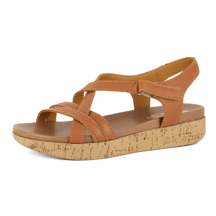 Luanda : Ladies Leather Sandal in Oak
