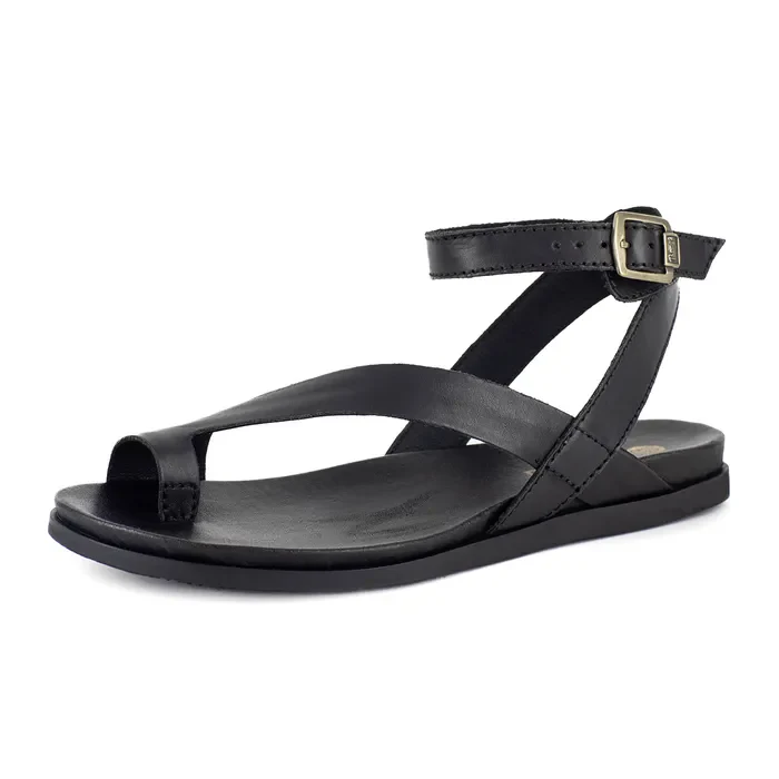 Ugalonci : Ladies Leather Sandal in Black Relaxa