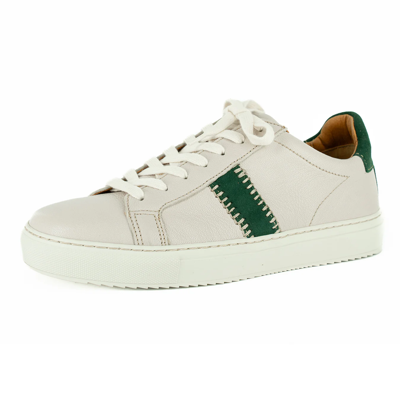 Tripoli : Ladies Leather Sneaker in Cream & Pine