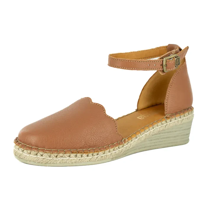 Inkantolo : Ladies Leather Wedge Espadrille in Oak