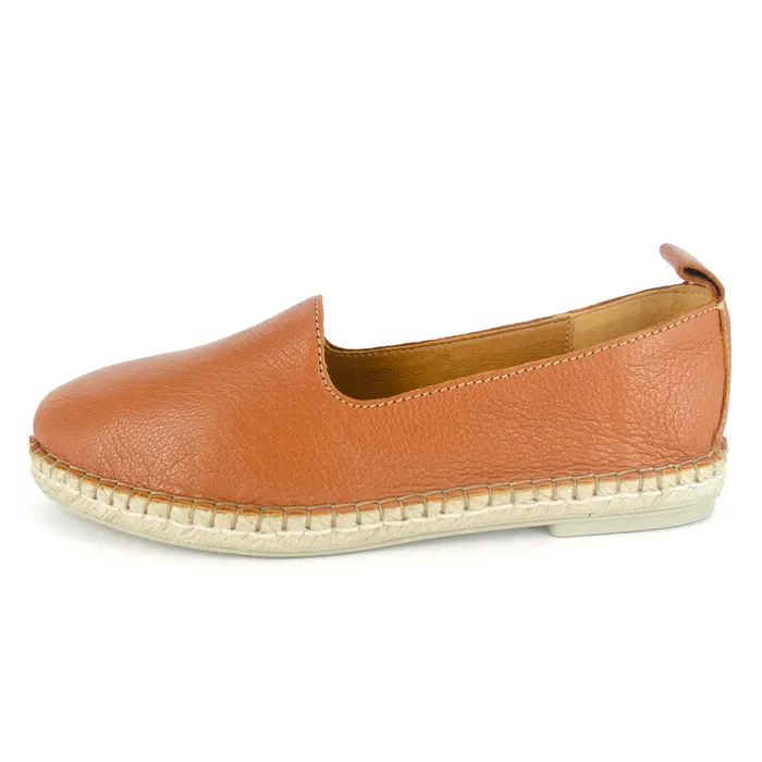 Indzima : Ladies Leather Espadrille Shoe in Oak