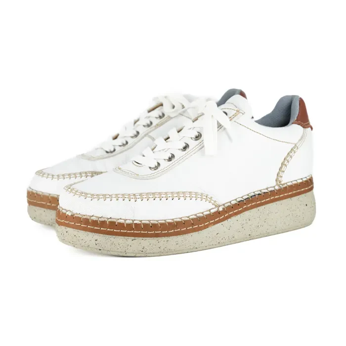 Accra : Ladies Leather Platform Espadrille Sneaker in White