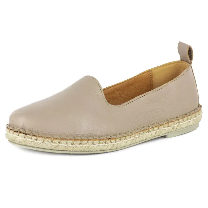 Indzima : Ladies Leather Espadrille Shoe in Stone