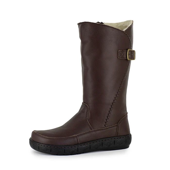 Maluju : Ladies 100% Wool-Lined Leather Mid-Calf Boot in Choc Natan