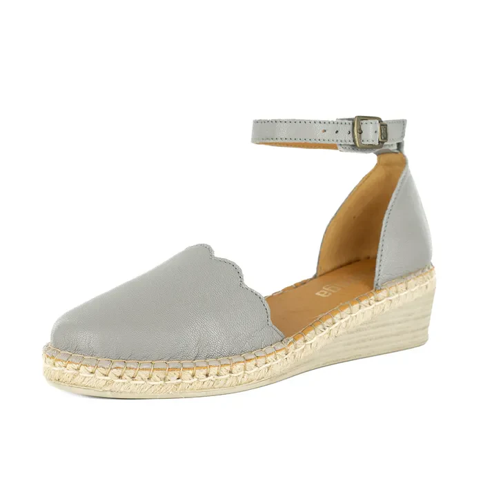 Inkantolo : Ladies Leather Wedge Espadrille in Quarry