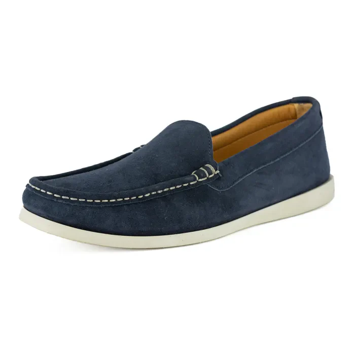 Kinshasa : Mens Leather Moccasin in Navy Bristol Velutto
