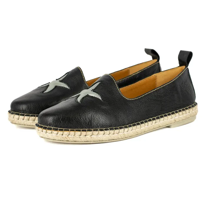 Abimbola : Ladies Leather Espadrille Shoe in Black & Tallio