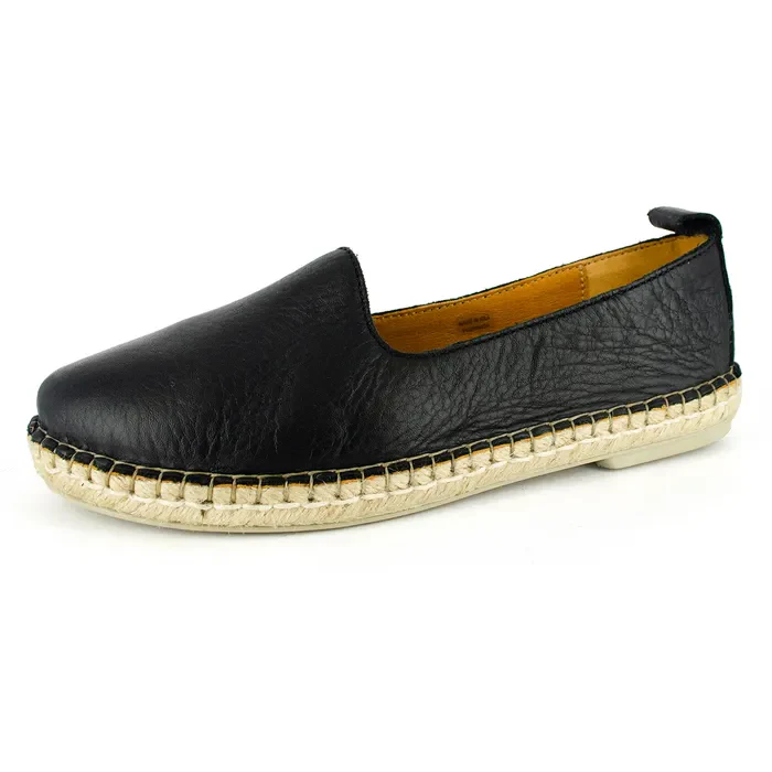 Indzima : Ladies Leather Espadrille Shoe in Black Natan