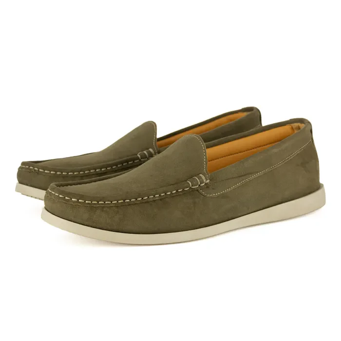 Kinshasa : Mens Leather Moccasin in Olive Bilbao Velutto