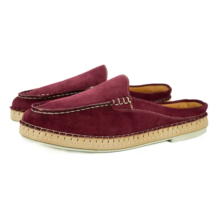 Lebowa : Ladies Leather Mule in Burgandy Suede