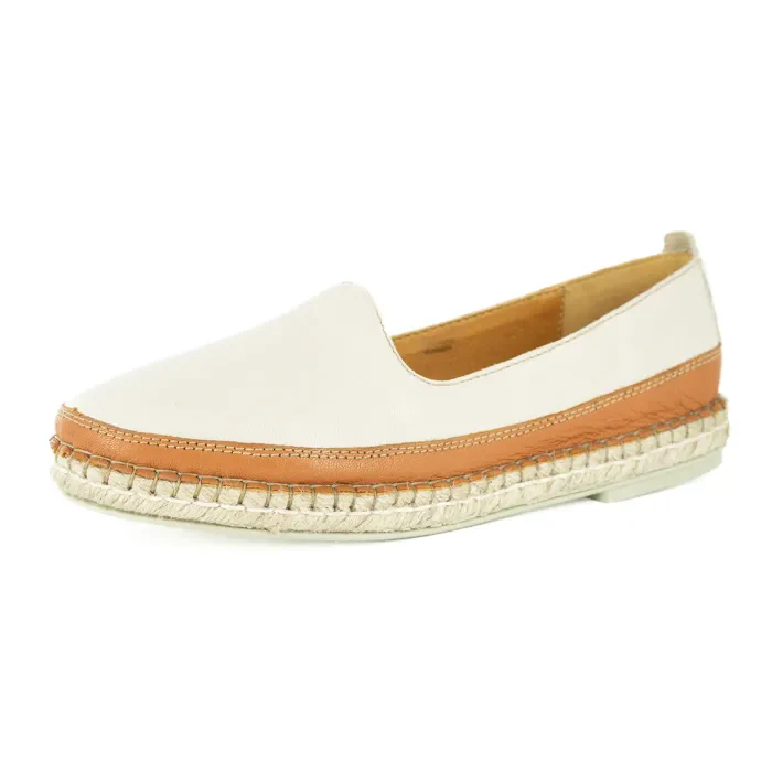 Pongola : Ladies Leather Espadrille Shoe in Cream and Oak