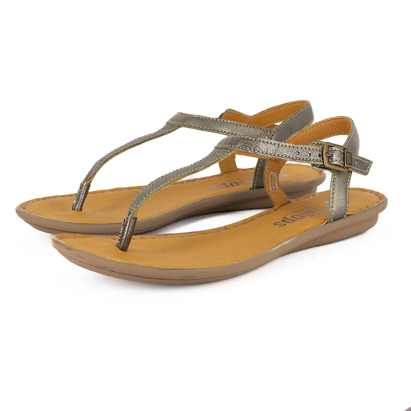 Khuthaza : Ladies Leather Tslops Sandal in Anthracite Metallic