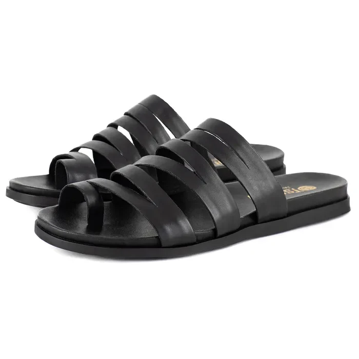 Abuye : Ladies Leather Sandal in Black Relaxa