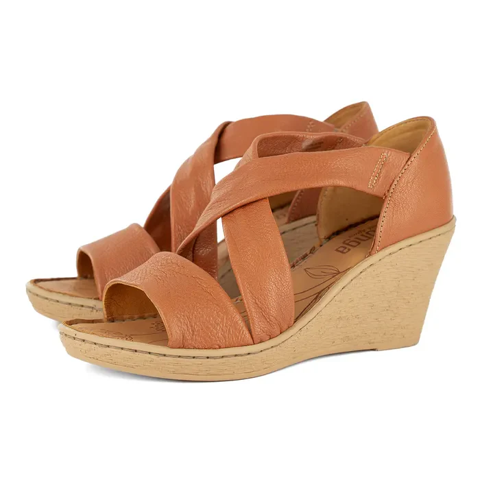 Lekuza : Ladies High-Heeled Leather Sandal in Oak