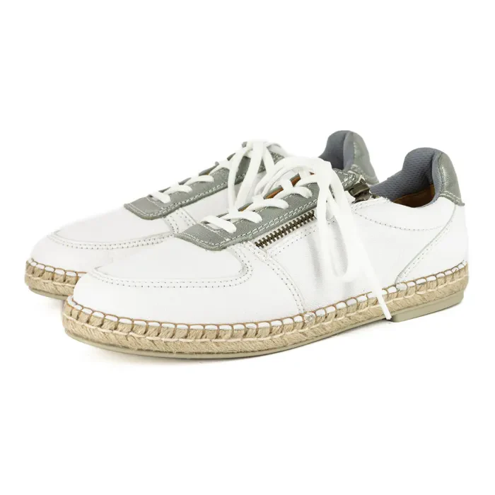 Amara : Ladies Leather Espadrille Sneaker in White & Tallio