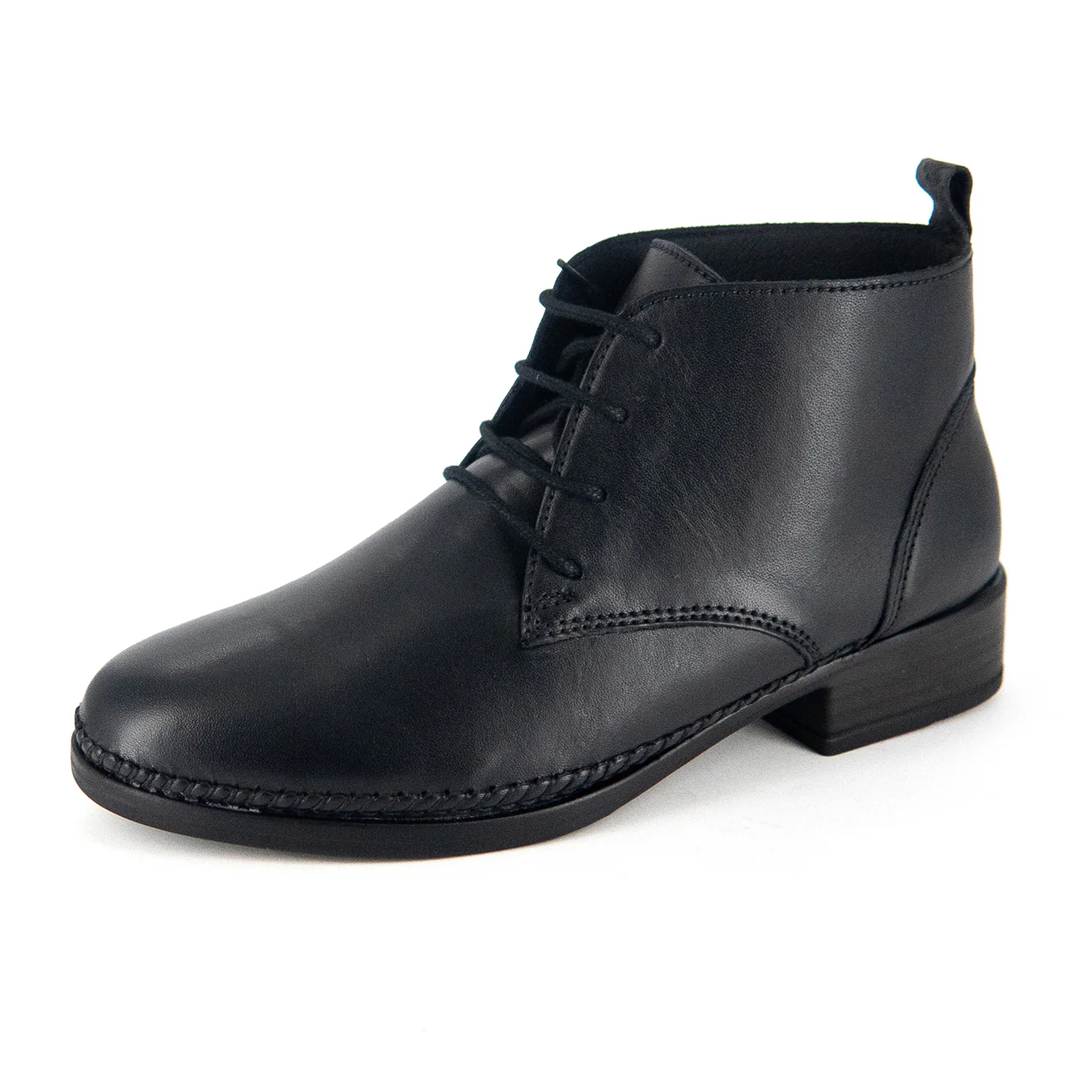Chikelu : Ladies Leather Ankle Boot in Black Relaxa