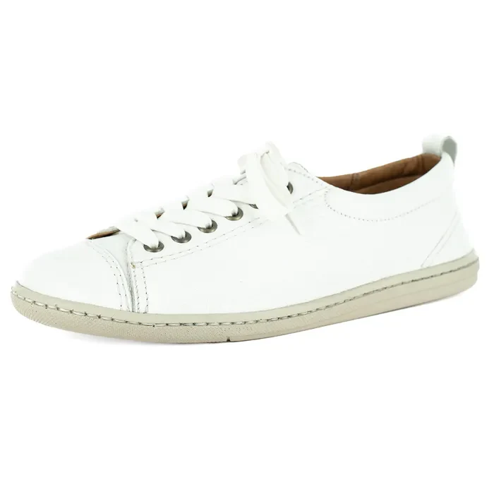 Kaniso : Ladies Leather Sneaker in White Cayak (Stone Sole)