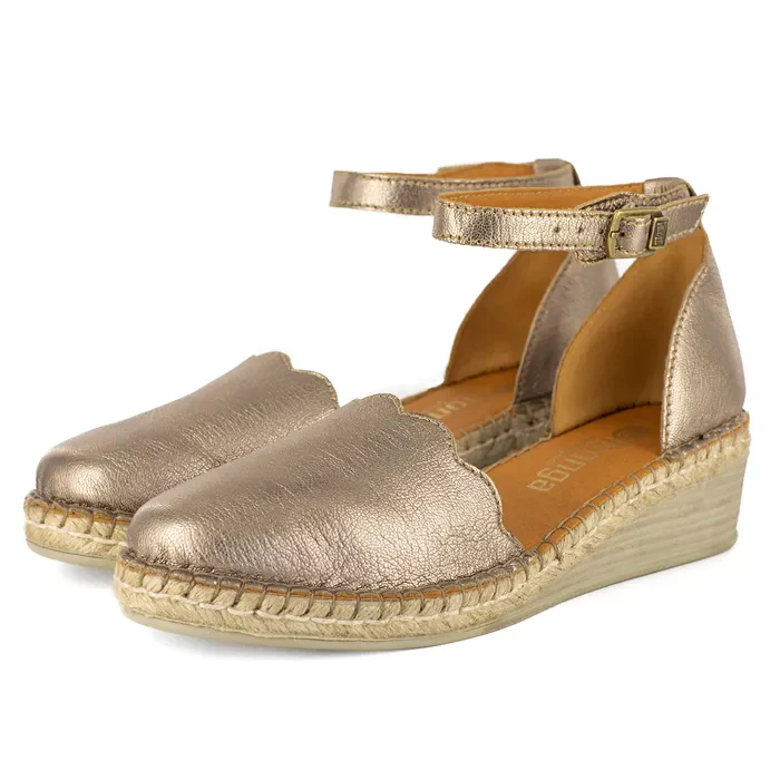 Inkantolo : Ladies Leather Wedge Espadrille in Sabbia