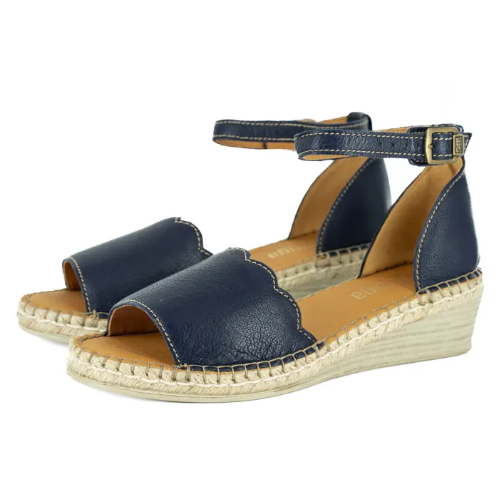Pulika : Ladies Leather Wedge Espadrille in Marine