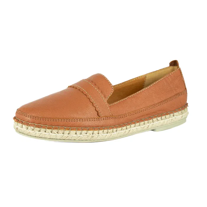 Klasik : Ladies Leather Espadrille Shoe in Oak