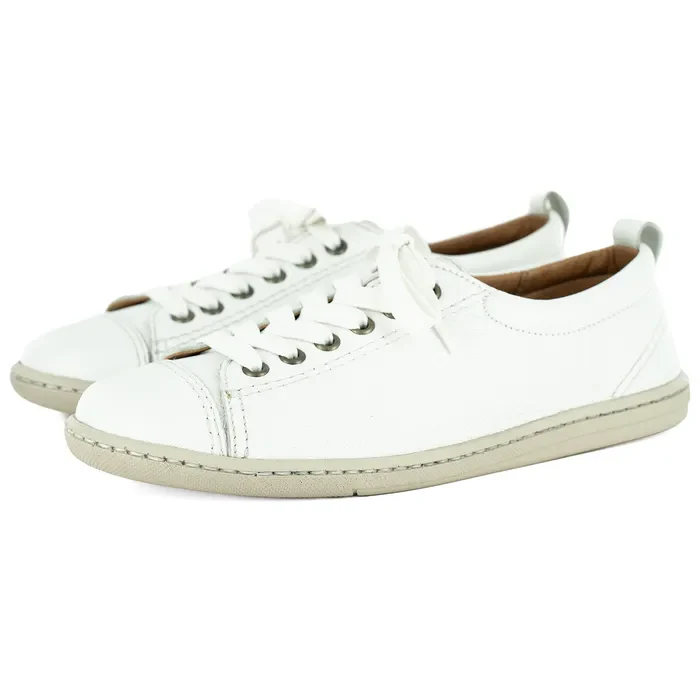 Kaniso : Ladies Leather Sneaker in White Cayak (Stone Sole)