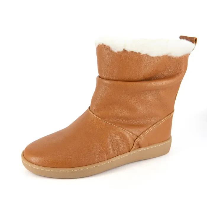 Iholide : Ladies 100% Wool-Lined Leather Short Boot in Oak