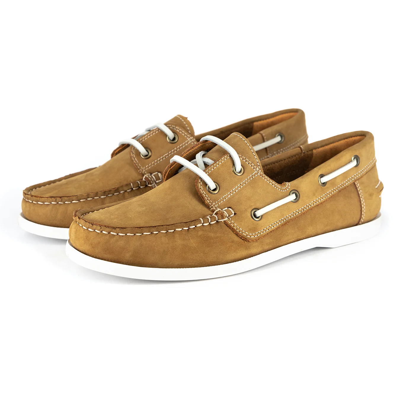 Exwaya : Mens Leather Boat Shoe in Tan Nubuck