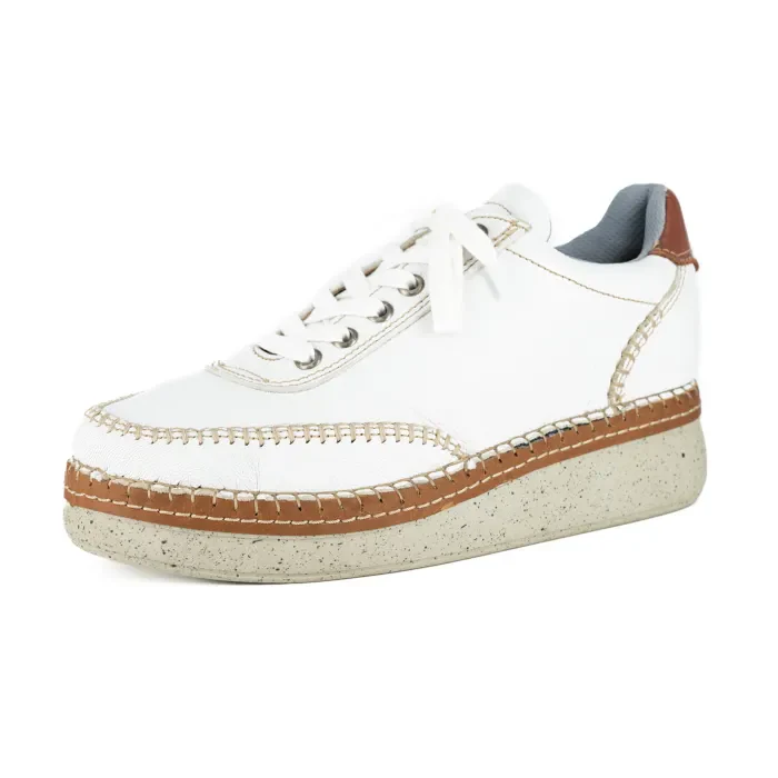 Accra : Ladies Leather Platform Espadrille Sneaker in White