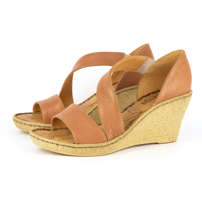 Nompempe : Ladies Leather High-Heel Sandal in Oak