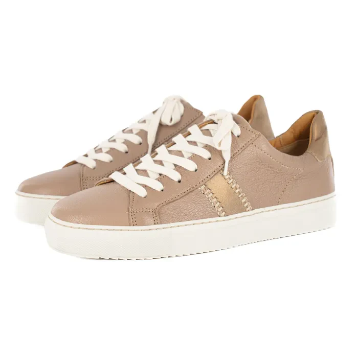 Tripoli : Ladies Leather Sneaker in Timber & Beige