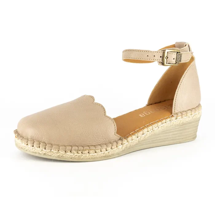 Inkantolo : Ladies Leather Wedge Espadrille in Gravel