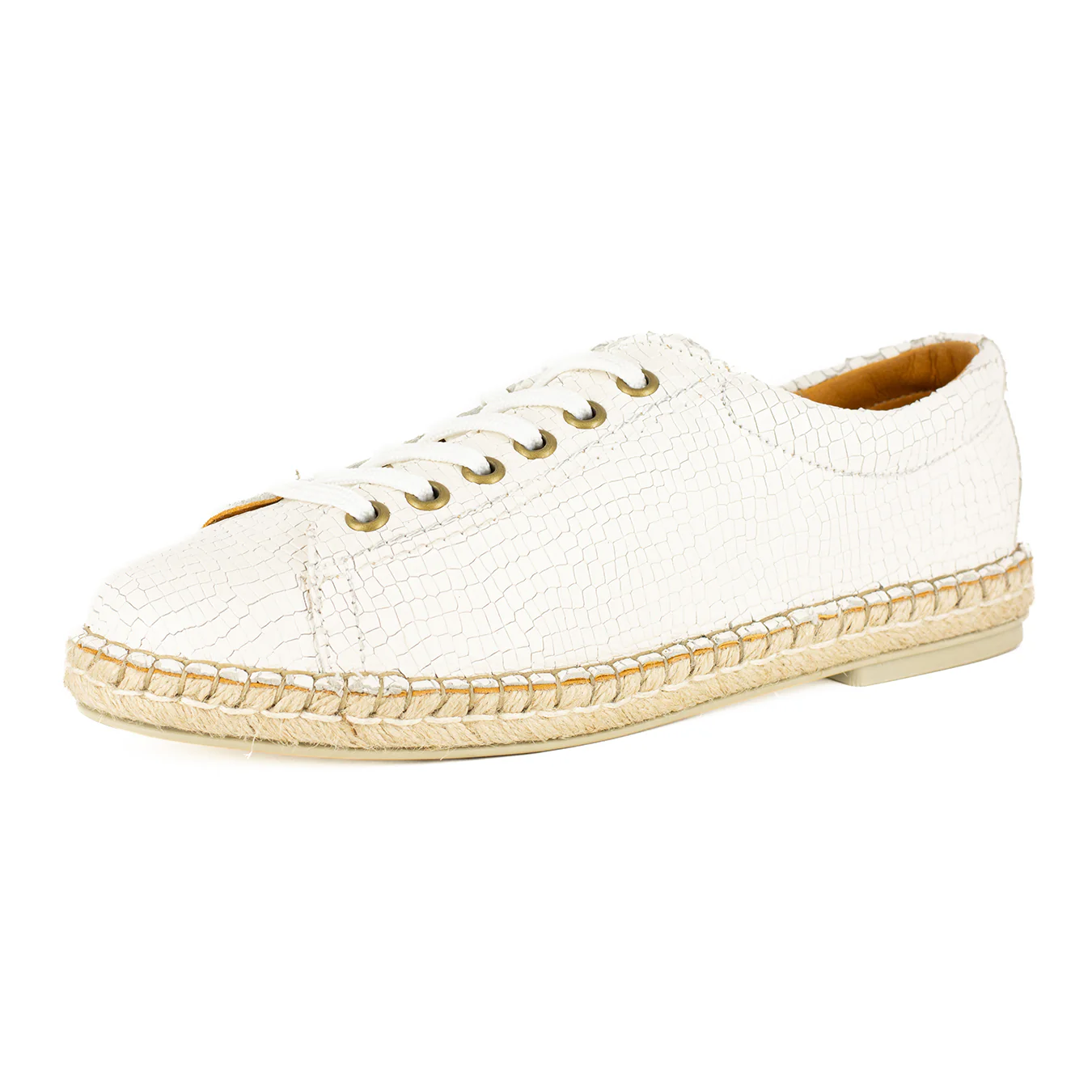 Yebo : Ladies Leather Espadrille Sneaker in White Coco Lux