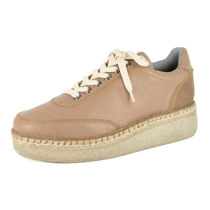Vuyani : Ladies Leather Platform Espadrille Sneaker in Timber & Beige
