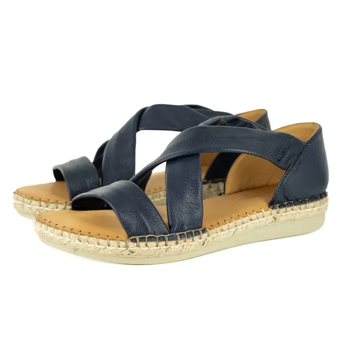 Ganandela : Ladies Leather Espadrille Sandal in Marine