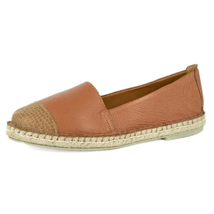 Consisela : Ladies Leather Espadrille Shoe in Oak & Walnut