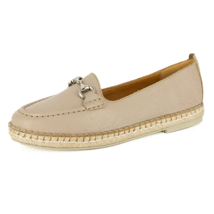 Kataleya : Ladies Leather Espadrille Shoe in Gravel