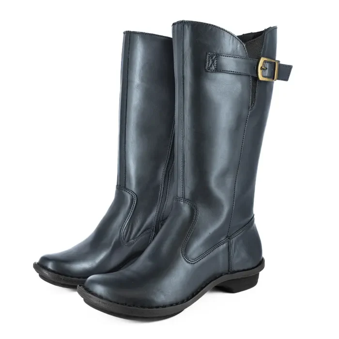 Omelwayo : Ladies Leather Mid-Calf Boot in Navy