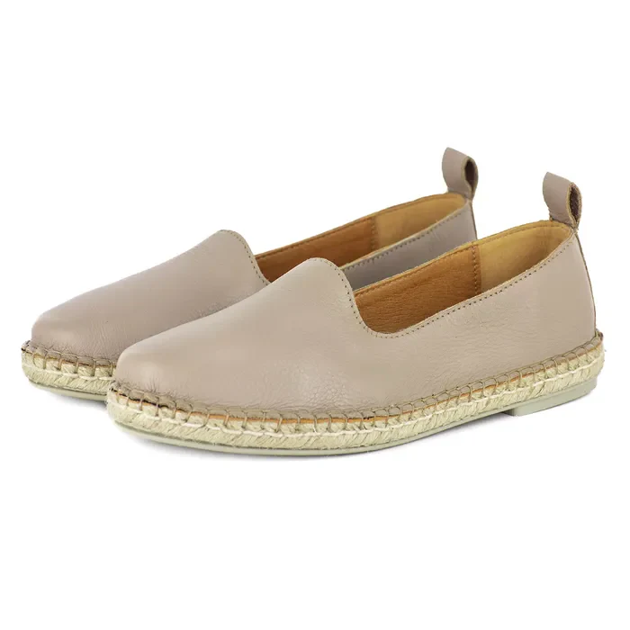 Indzima : Ladies Leather Espadrille Shoe in Stone