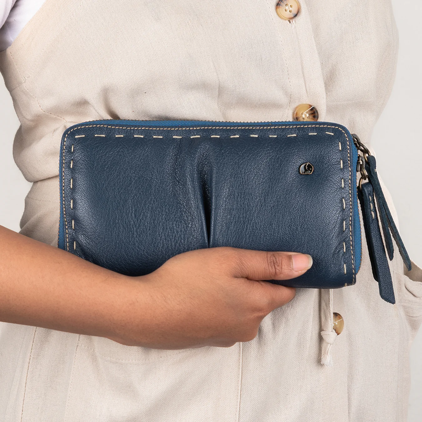 Olwethu : Ladies Leather Clutch Purse in Denim Cayak