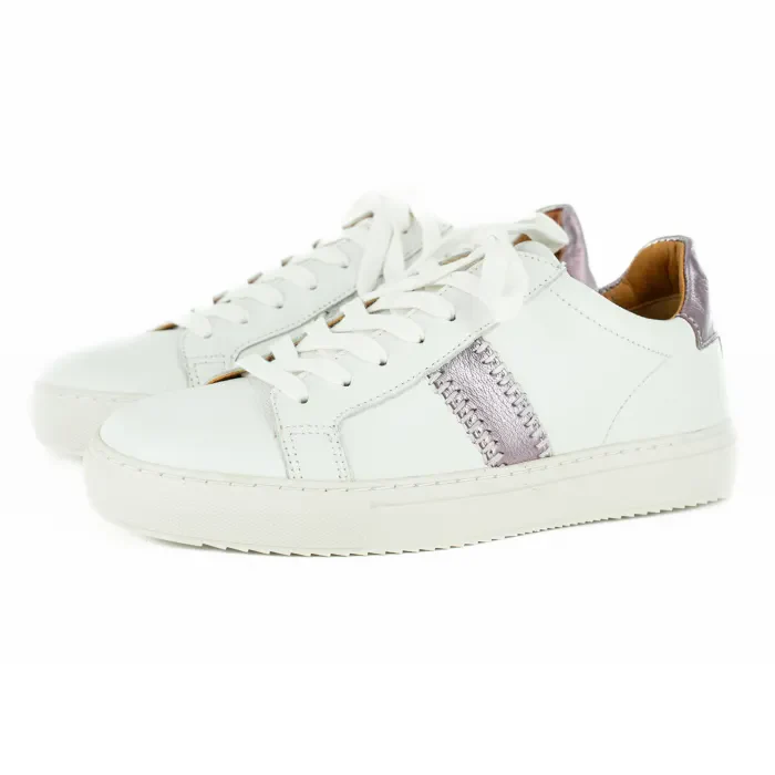 Tripoli : Ladies Leather Sneaker in White & Blush