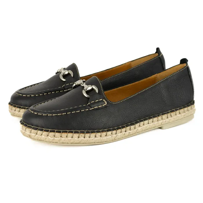 Kataleya : Ladies Leather Espadrille Shoe in Black