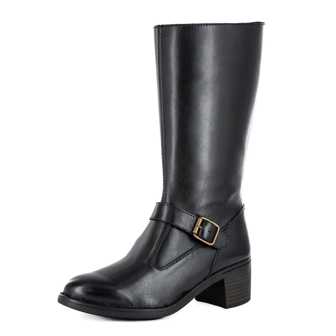 Bobedi : Ladies Leather Mid-calf Boot in Black Relaxa