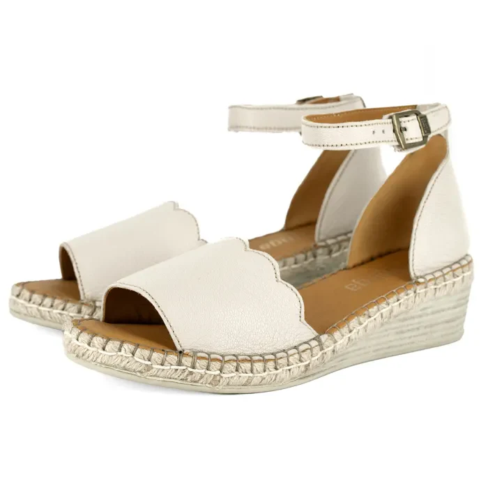 Pulika : Ladies Leather Wedge Espadrille in Cream
