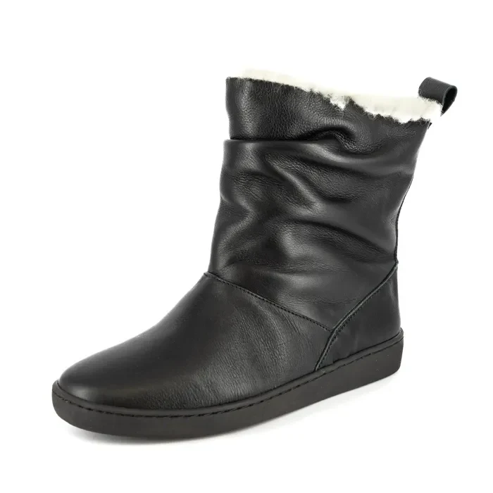 Iholide : Ladies 100% Wool-Lined Leather Short Boot in Black Natan