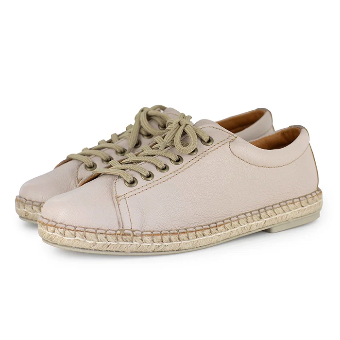 Yebo : Ladies Leather Espadrille Sneaker in Cream & Sabbia