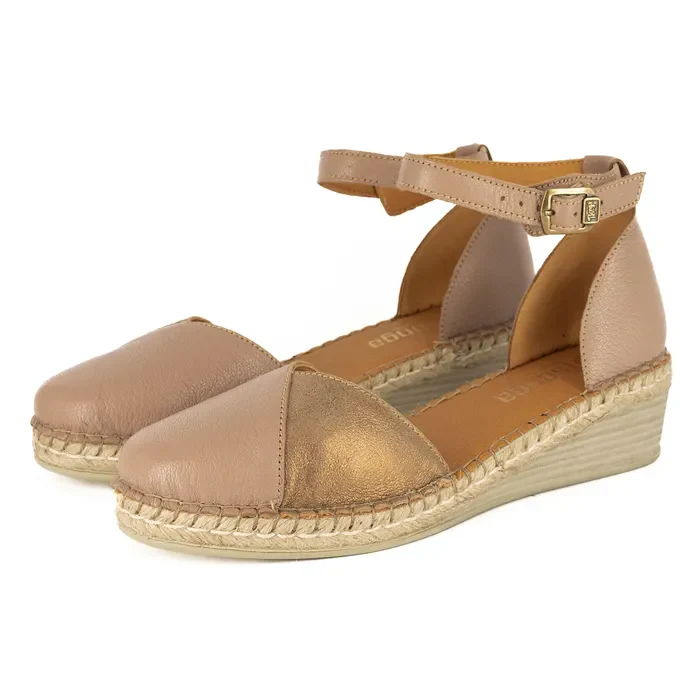 Mirembe : Ladies Leather Wedge Espadrille in Timber & Beige