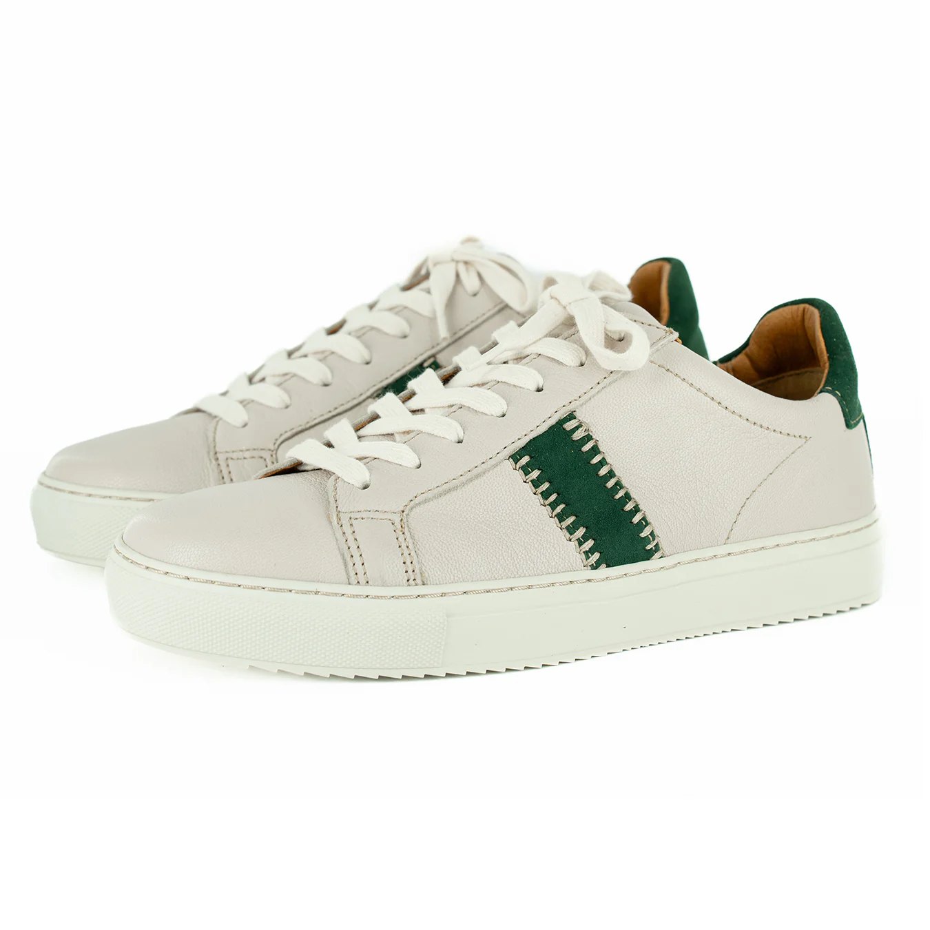 Tripoli : Ladies Leather Sneaker in Cream & Pine